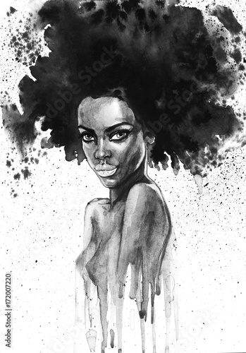 Fotografie, Obraz Painting fashion african woman portrait with splashes
