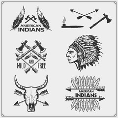 Set of american indian labels, badges, emblems and design elements.