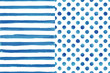 Set of two watercolor seamless patterns, blue color. Stripes and polka dot. For any your design project eco, natural, organic them. Or for print on any item.