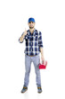 © Creativa Images - Young repairman show thumb up on studio