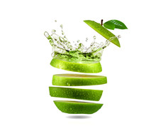 Slice Green Apple Water Splash, Fruit