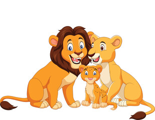 Wall Mural - Cartoon lion family isolated on white background