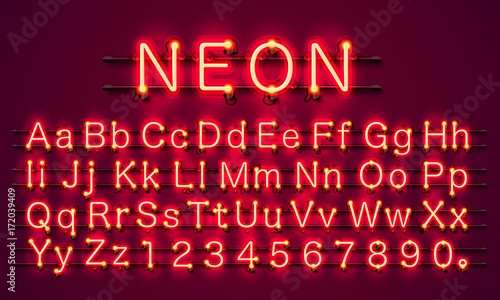 Neon city color red font Fototapet
