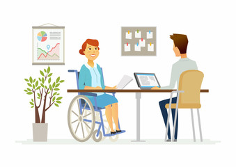 Sticker - Disabled woman in the office - modern cartoon people characters illustration