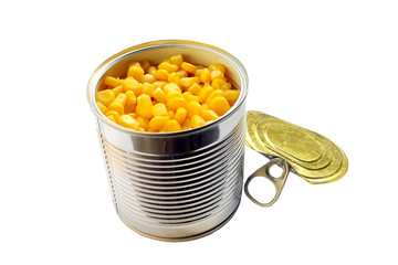 Canned corn isolated on white background 
