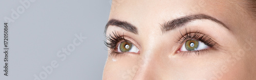 Cuadros en Lienzo Closeup shot of woman eye with day makeup. Long eyelashes