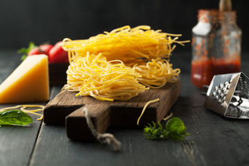 Sticker - Raw pasta with cheese, basil and tomatoes