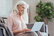 Joyful senior woman surfing the internet