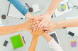 © realstock1 - The six people hold hands at the table. view from above