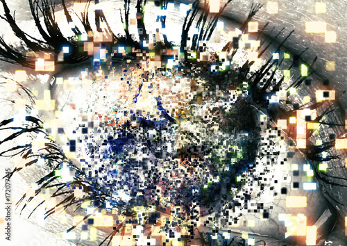 目から飛び出すたくさんのピクセル Stock イラスト Adobe Stock