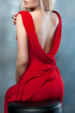 ..back Woman In Red Dress