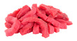 Fresh raw stir fry beef strips isolated on a white background