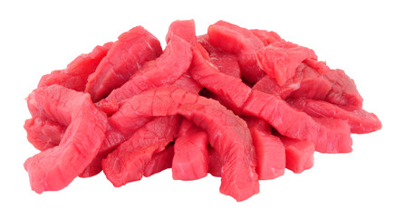 Wall Mural - Fresh raw stir fry beef strips isolated on a white background