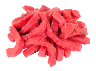 Wall Mural - Fresh raw stir fry beef strips isolated on a white background