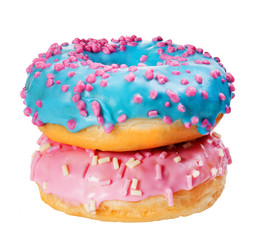 two donut with colorful sprinkles isolated on white background.