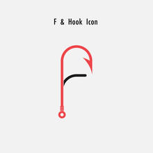 Creative F- Letter Icon Abstract And Hook Icon Design Vector Template.Fishing Hook Icon.Alphabet Icon.Vector Illustration