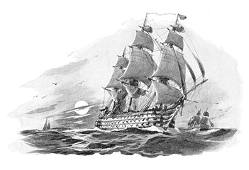 English warship (Nelson Victory) - vintage illustration