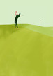 Illustration of golfer hitting hole in one while staring at the horizon