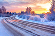 wintry snowy road in ice