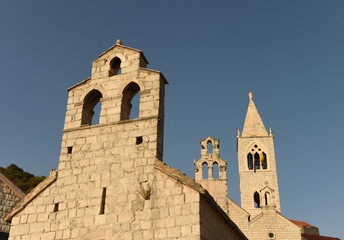 Canvas Print - The churches of Saint Mary of grace and of saint Kosmas and Damian in Lastovo town on  island of Lastovo, Croatia