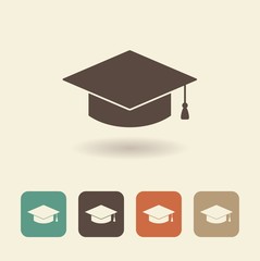 Sticker - Hat graduate. Flat vector icon