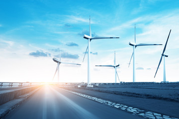 wind turbines on windy and cloudy day