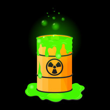 Barrel With Spilled Liquid. Radioactive Green Slime