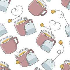 Wall Mural - seamless pattern with cup of tea and bag