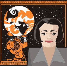 Ayn Rand Objectivist Libertarian Writer Author Face Cartoon Portrait And Atlas Titan Shrugged Holding The Globe