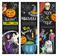 Wall Mural - Halloween vector banners trick or treat sketch