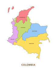 Colombia regions, vector geography background