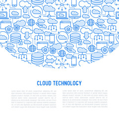 Wall Mural - cloud computing technology concept with thin line icons related to hosting, server storage, cloud ma