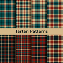 Set Of Ten Vector Trendy Scottish Square Tartan Patterns. Design For Wrapping, Packaging, Covers, Cloths, Christmas