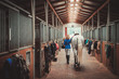 © Nejron Photo - Middle-aged woman with her horse in a stall