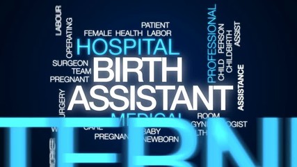 Wall Mural - Birth assistant animated word cloud, text design animation.