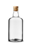 Fototapeta  - Glass bottle of white alcoholic beverage with cork without label