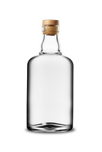 Glass Bottle Of White Alcoholic Beverage With Cork Without Label