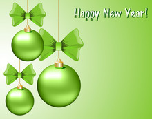 Christmas Card With Green Balls And Bows