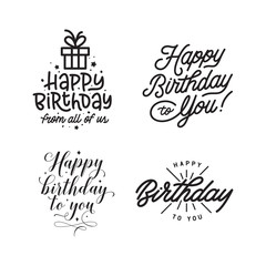 Wall Mural - Happy birthday hand lettering compositions set. Vector vintage illustration.