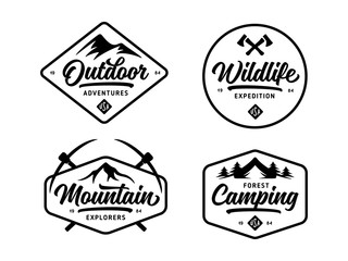 set of outdoor wild life related labels badges emblems. vector vintage illustration.