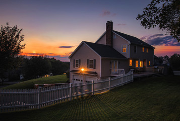 colonial house sunset