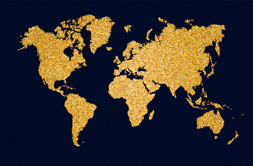 Poster - World map gold glitter art concept illustration
