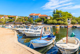 Fototapeta  - Fishing boats mooring in small bay near Primosten town, Dalmatia, Croatia