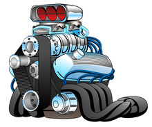 Hot Rod Race Car Engine Cartoon Vector Illustration