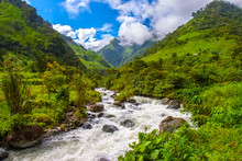 Mountains Of The Andes. Mountain River In The Andes. Ecuador.
