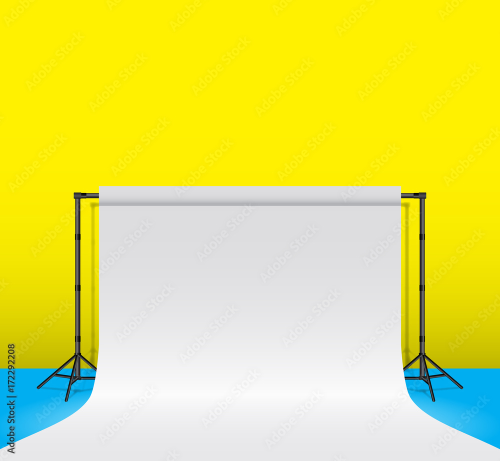 Backdrop Without Model Empty black photo studio. Realistic 3D template mock up. Backdrop stand ...