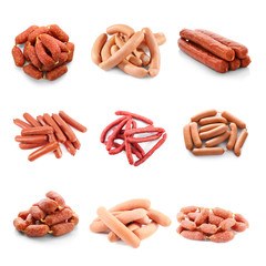 Wall Mural - Different sausages on white background