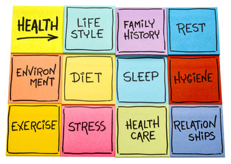 Wall Mural - health concept - word cloud on sticky notes