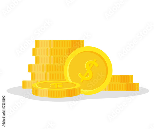 Set Coins Stack Vector Illustration Icon Flat Finance Heap - 