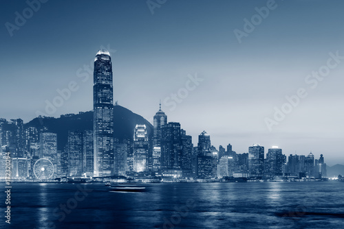 Plakat Hong Kong pejzaż miejski przy zmierzchem, Wiktoria schronienia widok